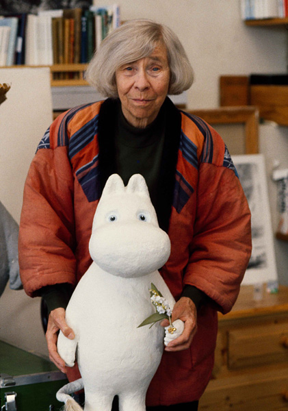 Tove with Moomin in her ateljee