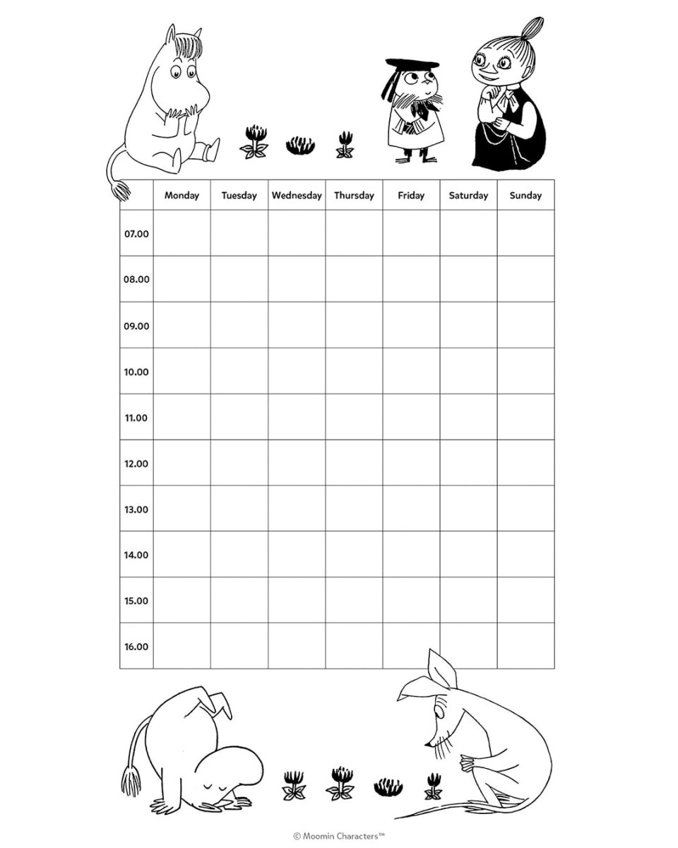 Moomin weekly schedule